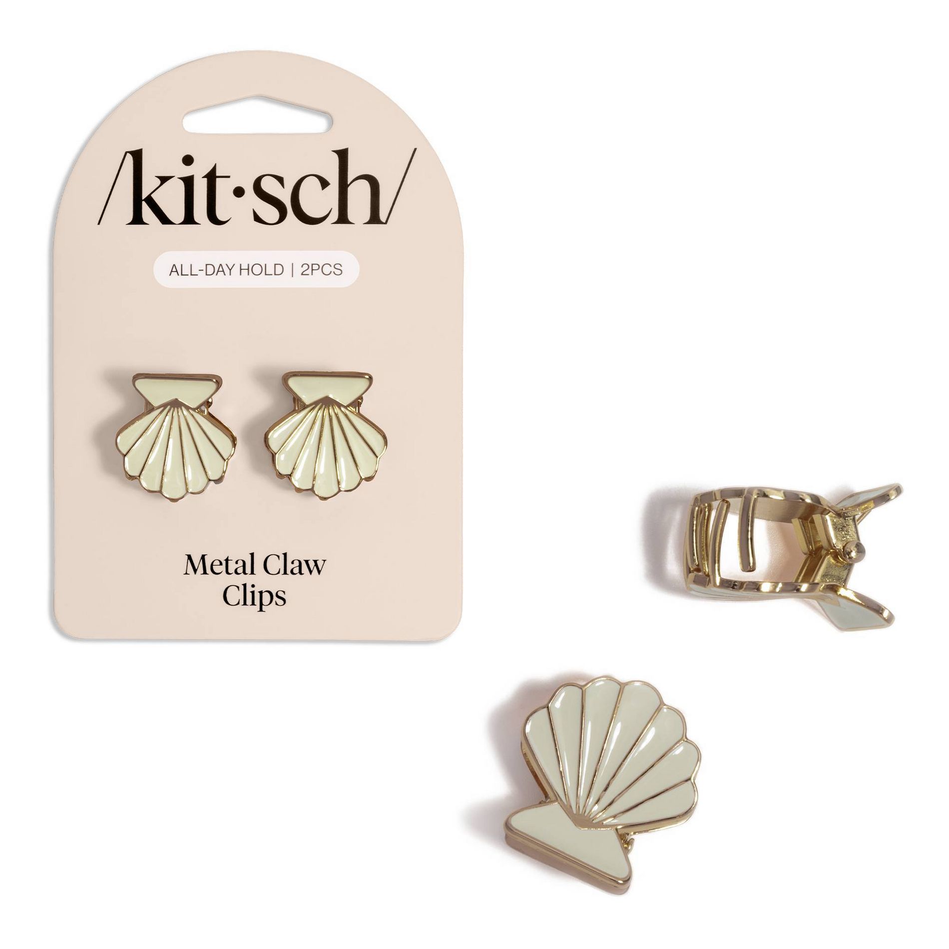 Kitsch Metal Clam Shell Hair Clip - Gold & Pearlized Cream - 2pc