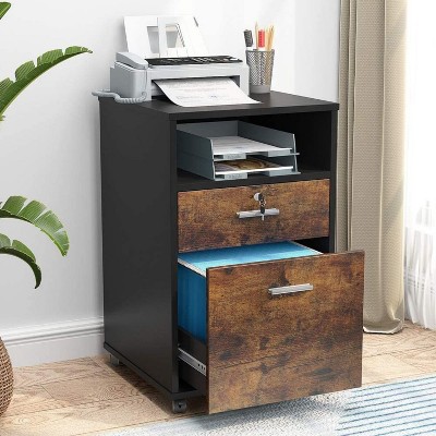 Hommoo 2-Drawer File Cabinet Mobile Printer Stand with Lock