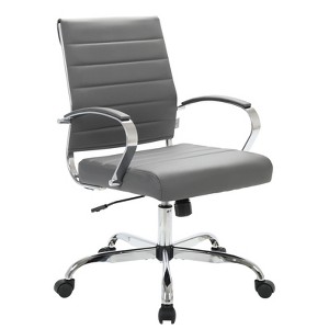 LeisureMod Benmar Mid-Back Office Chair, Leather Upholstery with Swivel, Tilt, and Chrome Base, Modern Desk Seating for Home Office or Conference Room - 1 of 4