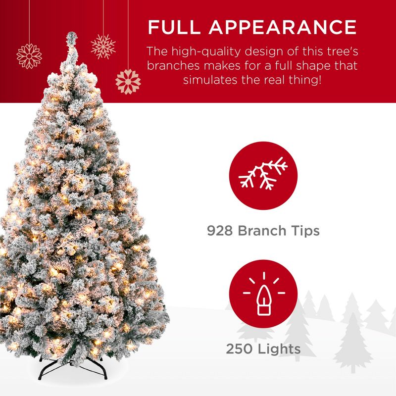 Best Choice Products Pre-Lit Holiday Christmas Pine Tree w/ Snow Flocked Branches, Warm White Lights, 4 of 15