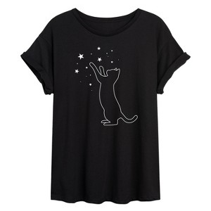Women's - Instant Message - Cat Playing With Stars Oversized Graphic T-Shirt - 1 of 4