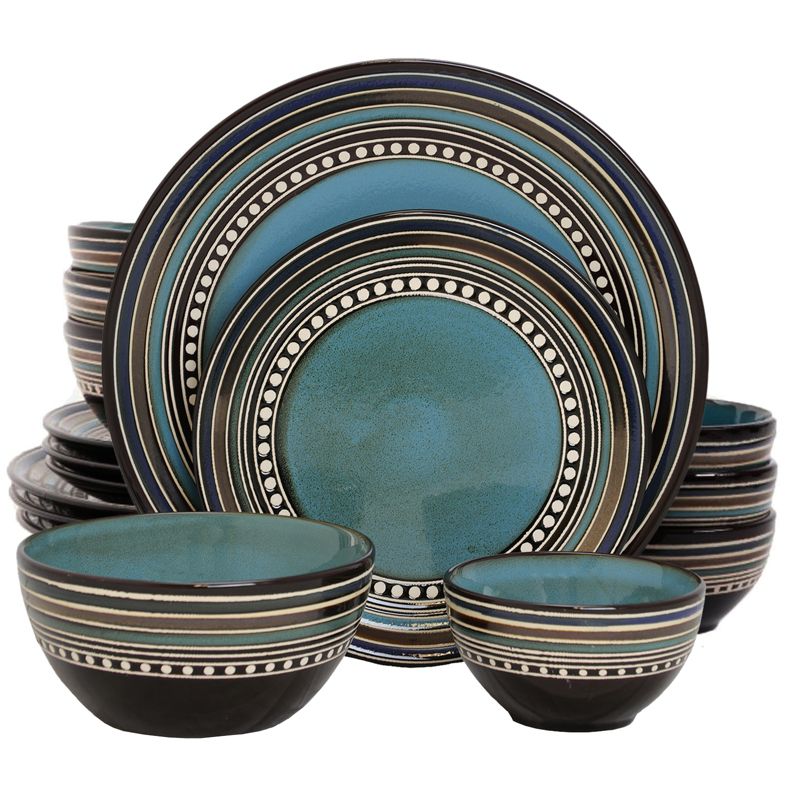 Gibson 16 Piece Double Bowl Dinnerware Set - Blue, 1 of 7