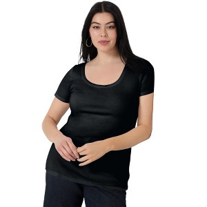 June + Vie by Roaman's Women's Plus Size Ribbed Scoopneck Top - 1 of 2