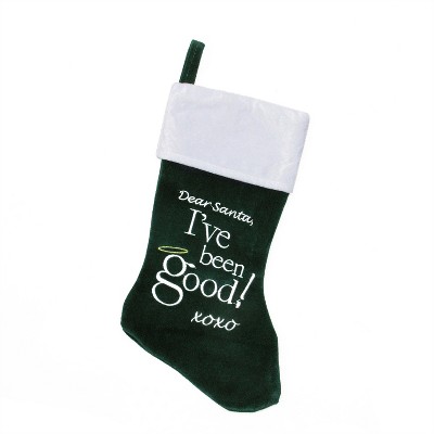 Northlight 18" Green and White 'Dear Santa, I've Been Good Xoxo' Embroidered Christmas Stocking