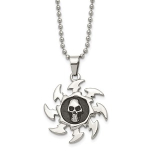 Black Bow Jewelry Stainless Steel Antiqued Saw Blade and Skull Necklace 24 Inch - 1 of 4