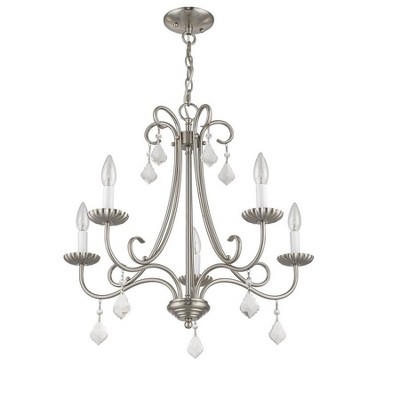 Elegant Brushed Nickel 5-Light Chandelier with Crystal Teardrops