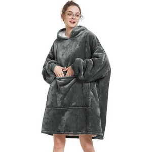 FAAYFIAN Faux Shearlin Wearable Blanket Hoodie with Large Front Pocket - 1 of 4