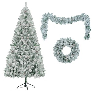 SEVOBAL 6FT Snow Flocked Christmas Tree Christmas Trees Prelit Artificial Christmas Tree Pre-Lit Set Premium Holiday Décor, Green, 47.25"*17"*15" - 1 of 4