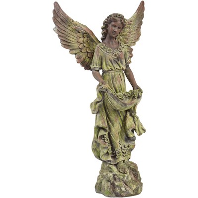 John Timberland Rustic Outdoor Statue Bird Bath 31" High Outstretched Wings Angel for Yard Garden Patio Deck Home Entryway Hallway