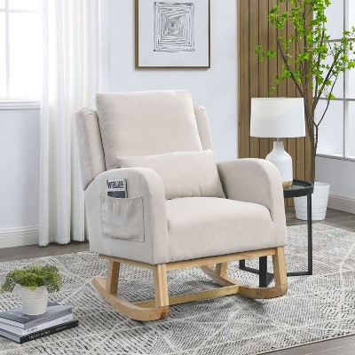 VYNXARIA 27.5 "W Modern Accent High Back Living Room Casual Armchair Rocker with One Lumbar Pillow, Two Side Pockets£¬beige