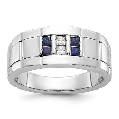 Black Bow Jewelry 9.5mm 14K Two Tone or White Gold Lab-Cr. Sapphire/Diamond Tapered Band
