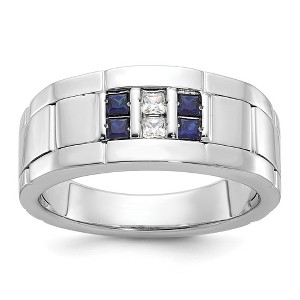 Black Bow Jewelry 9.5mm 14K Two Tone or White Gold Lab-Cr. Sapphire/Diamond Tapered Band - 1 of 4
