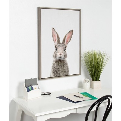 Gray Framed Canvas Print of Young Rabbit, 23" x 33"