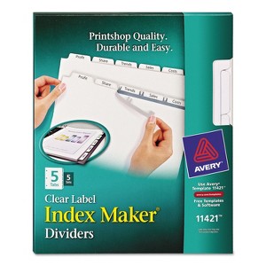 Avery Print & Apply Clear Label Dividers w/White Tabs Copiers 5-Tab Letter 5 Sets 11421 - 1 of 4