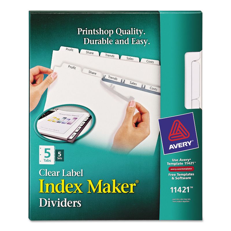 Avery Print & Apply Clear Label Dividers w/White Tabs Copiers 5-Tab Letter 5 Sets 11421, 1 of 8