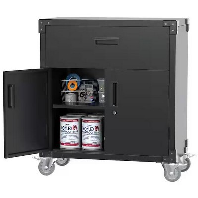 AOBABO Metal Rolling Tool Cabinet with 1 Drawer & 2 Door, Garage Cabinets in Black