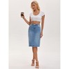 INSPIRE CHIC Women's High Waist Back Slit Stretch Denim Casual Sheath Midi Jean Skirts - 3 of 4