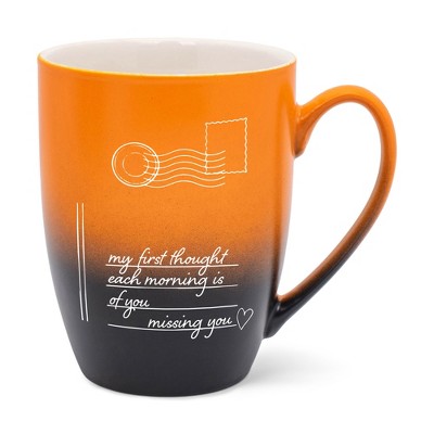 Elanze Designs My First Thought Each Morning Is Of You Missing You Two Toned Ombre Matte Orange and Black 12 ounce Ceramic Stoneware Coffee Cup Mug