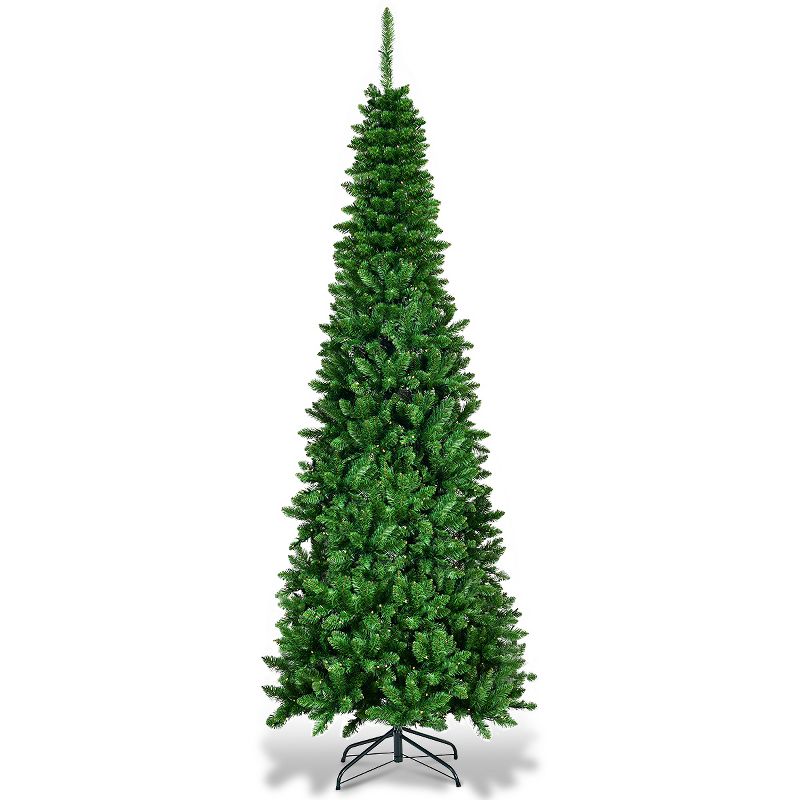 Costway 6.5ft Pre-Lit Hinged Pencil Christmas Tree 250 White Lights, 3 of 13