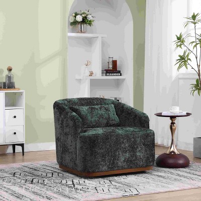 CAVINAS PU Leather Swivel Barrel Accent Chair with Mid-Height Backrest,Upholstered Swivel Living Room Chair,Reading Chairs for Living Room