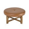 Christopher Knight Home Alekseev 35" Round Ottoman with Rubber Wood Cross Base - 2 of 4