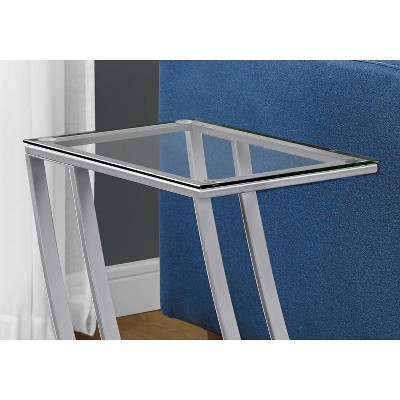 Silver Metal and Glass Z-Shaped Side Table