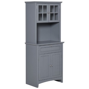 Aghana Digitals 70" Gray Kitchen Hutch with Glass & Beadboard Doors, Adjustable Shelves, Microwave - 1 of 4