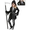 HalloweenCostumes.com 2T/4T  Girl  Toddler Skeleton Death Costume | Kid's Grim Reaper Hooded Dress,  Leggings & Chain, White/Gray/Black - 3 of 4