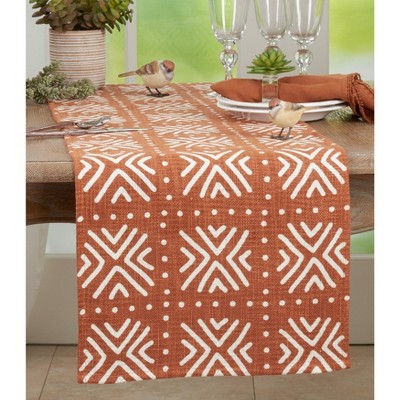 Terracotta Cotton Mudcloth Table Runner with Geometric Pattern