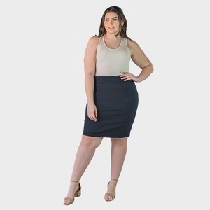 24seven Comfort Aapparel Womens Plus Elastic Waist Solid Color Knee Length Pencil Skirt - 1 of 4