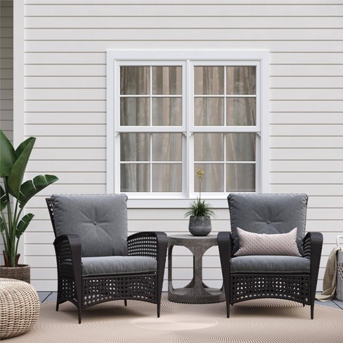 Black wicker deals chairs with cushions