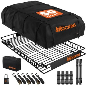 Mockins 90"x50"x6" XXL Roof Rack Basket with 50 Cubic Feet Rooftop Cargo Carrier Bag, Lock, Straps and Carry Bag - Black - 1 of 4