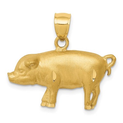 Black Bow Jewelry 14k Yellow Gold 2D Satin & Diamond Cut Pig Pendant
