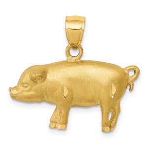 Black Bow Jewelry 14k Yellow Gold 2D Satin & Diamond Cut Pig Pendant - 1 of 4