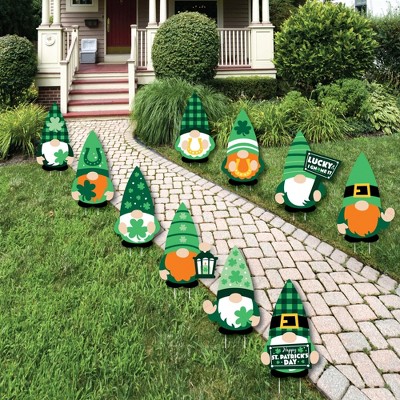 Big Dot of Happiness Irish Gnomes - Lawn Decorations - Outdoor St. Patrick's Day Party Yard Decorations - 10 Piece