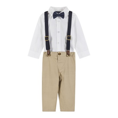 Image of Andy & Evan Infant  Long Sleeve Suspenders Set White, Size 0-3 Months.