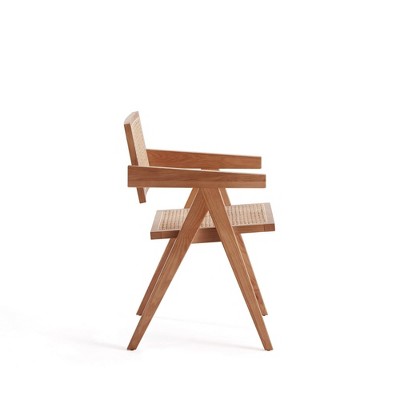 High-Back Natural Cane and Rattan Arm Chair with Ash Wood Base