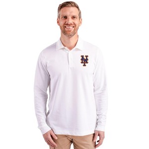 New York Mets Cutter & Buck Advantage Eco Tri-Blend Pique Mens Big and Tall Long Sleeve Polo - White - 2X Large Tall - 1 of 1