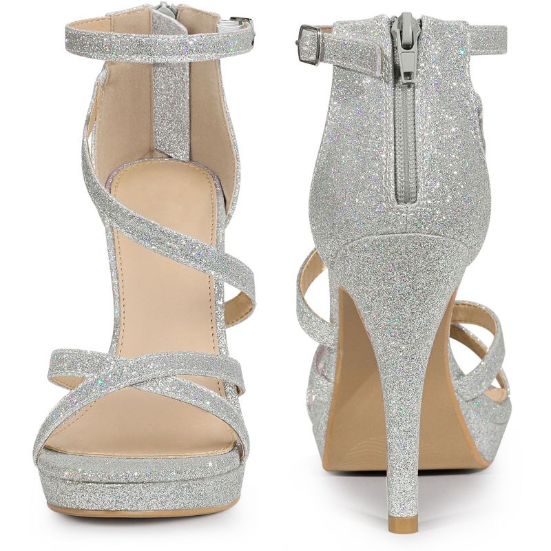Perphy Women Platform Glitter Strappy Stiletto Heels Sandals, 3 of 7