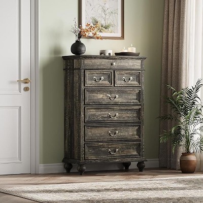Rustic Farmhouse 7-Drawer Dresser 50" High - Wooden Chest with Jewelry Organizer, Versatile for Bedroom to Entryway