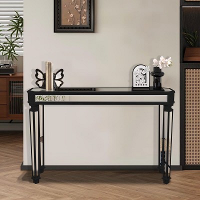 Elegant Mirrored Console Table with Vintage Carved Wood Details, Perfect for Entryway, Living Room or Behind Sofa-Maison Boucle