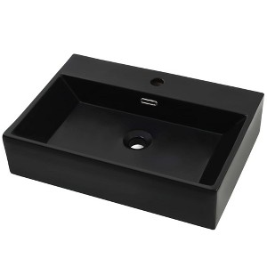 vidaXL Basin with Faucet Hole Ceramic Black 23.8"x16.7"x5.7" - 1 of 4