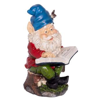 14" Polyresin Gnome Reading Book Statue - Alpine Corporation