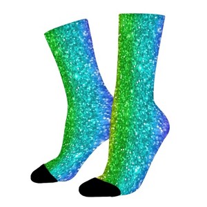 Rainbow Sparkling Women Printed Crew Socks Funny Funky Socks Soft Polyester Novelty Gifts for Artists Men - 1 of 1