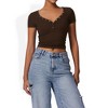 Anna-Kaci Women's Short Sleeve V-Neck Top with Grommet Details and Slim Fit - 3 of 4
