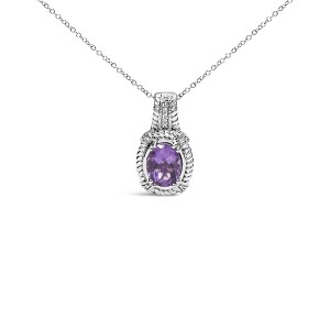 Haus of Brilliance Silver 9x7mm Oval Purple Amethyst and Diamond Accent Drop Pendant Necklace - 1 of 4