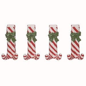 Transpac Ceramic White Christmas Peppermint Placecard Holders Set of 4 - 1 of 2