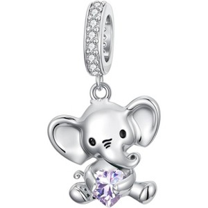 Sterling Silver Elephant Charm with 12 Birthstones - Bead for Bracelets & Jewelry Making, Gift for Women - 1 of 4