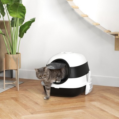 Foldable Enclosed Cat Litter Box with Lid Scoop Air Freshener Front Entry Odor Control High Sides for Indoor Cats,Black - LAOTIES