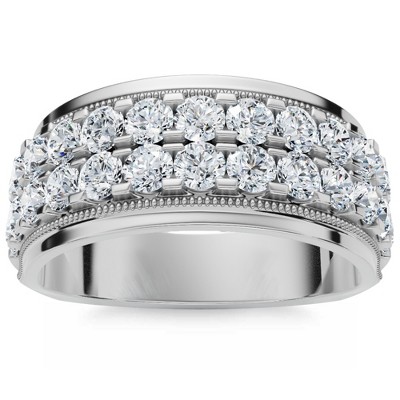 Pompeii3 2Ct Men's Diamond Double Row Wedding Ring Polished Band in White or Yellow Gold